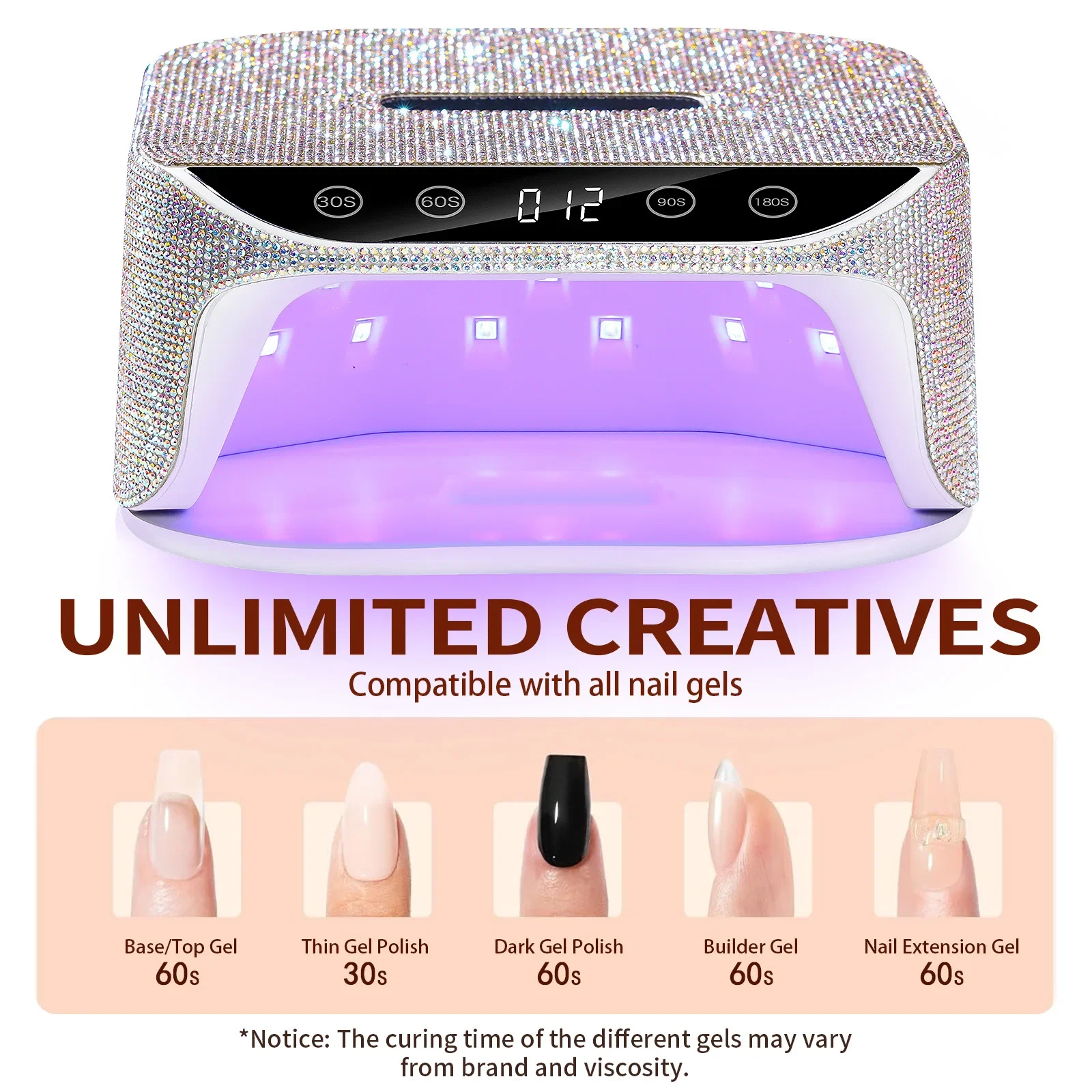 Prego recarregável secagem lâmpada com strass, sem fio Gel polonês máquina de secagem, manicure com alça, sem fio UV lâmpada LED