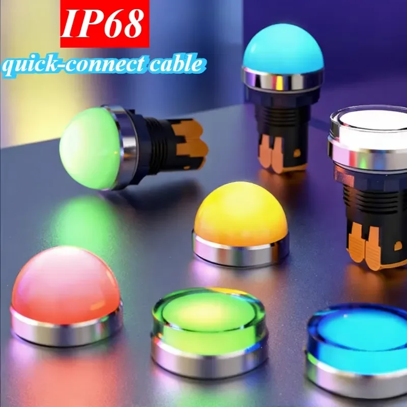 220V Power Indicator LED High-brightness Signal Light 22mm Display Light Quick-connect Wiring Type 24V Metal Indicator Light