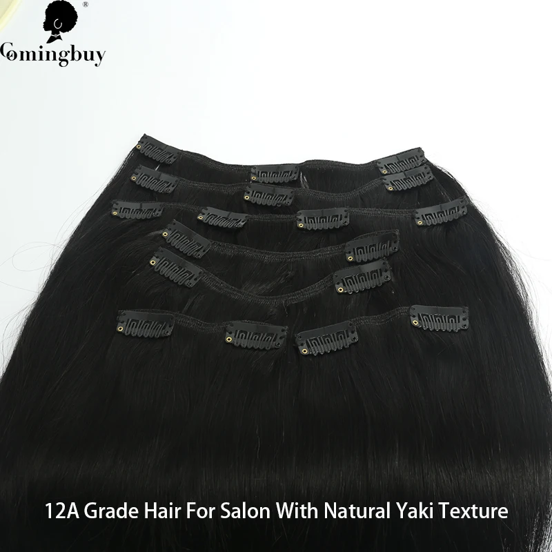 Light Yaki Straight Clip In Human Hair Extensions Peruvian Human Hair Yaki Straight Hair Bundles Clip Ins Hair For Black Women