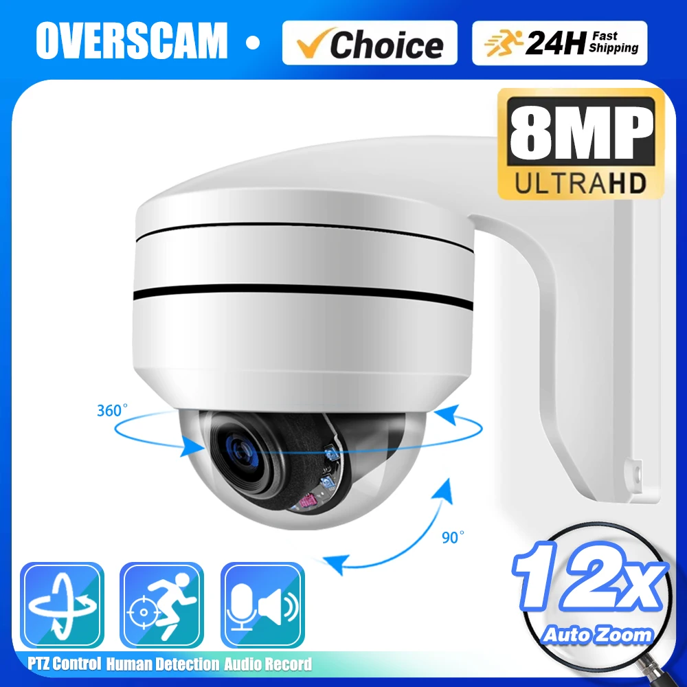 8MP PTZ POE Camera 12X Optical Zoom Ai Human Detection Alarm Vechicle Detection Night Vision 80m Video Surveillance CCTV Camera