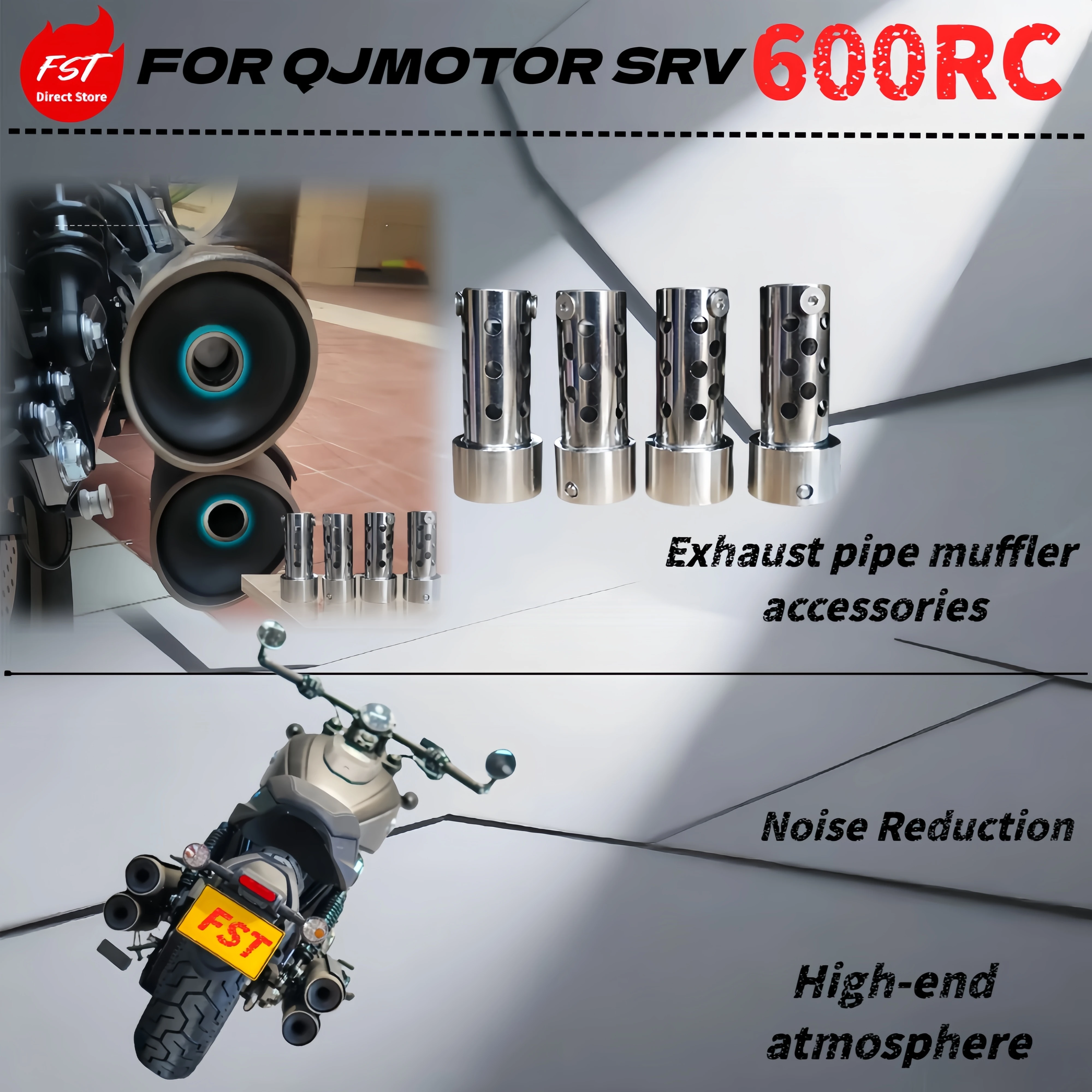 

For QJMOTOR SRV600RC - Modified exhaust pipe - Muffler - SRV600RC exhaust muffler - Reduce sound - Noise reduction