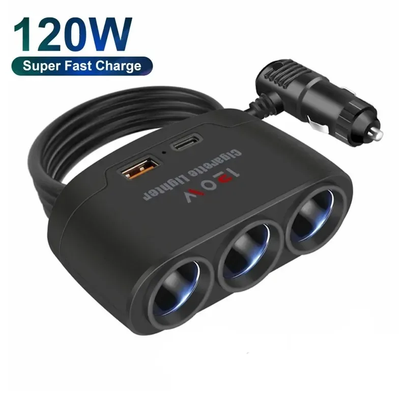 Auto-Zigarettenanzünder 3-in-1 Dual-USB-Buchse 120 W Splitter 12 V 24 V Schnellladegerät Stecker Handy-Netzteil für Autoladegerät