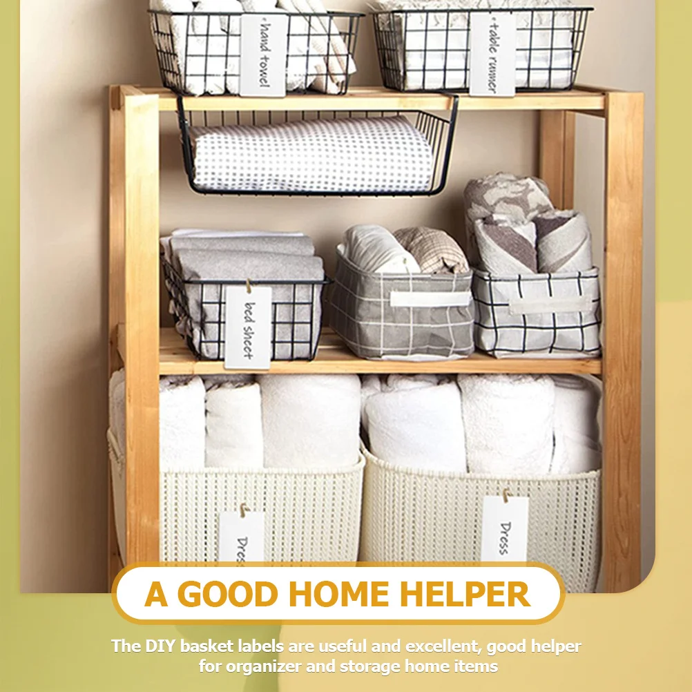 

16Pcs White Acrylic Basket Labels Hanging Tags for Storage Bin Organizer Flexible Easy Use Basket Tags with String