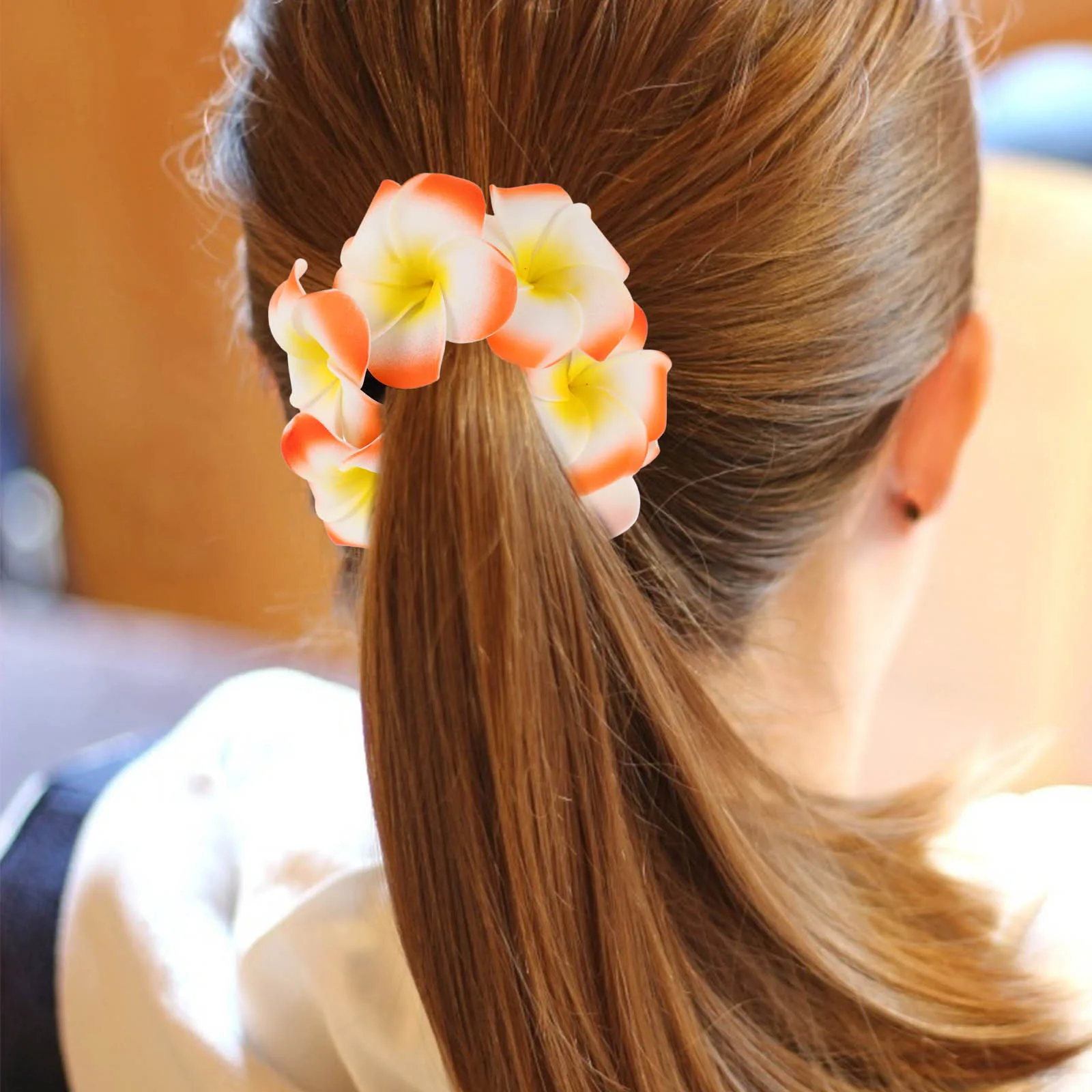 

3Pcs Colorful Plumeria Flower Hair Ties Elastic Floral Bands High Stretch Wedding Festival Accessories Girls Flower Hair Band