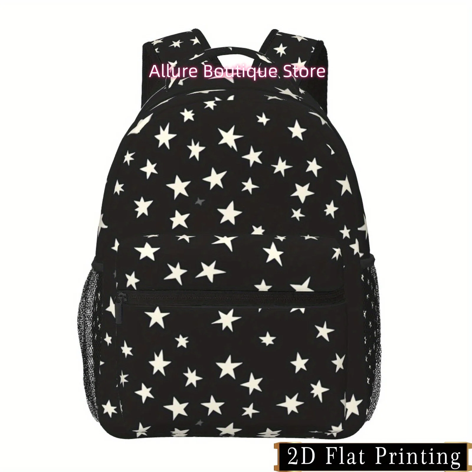 2D Flat Printing, Lightweight, Adjustable Strap Backpack with Star Print Design - Large Space, Multiple Compartments, Tablet Com