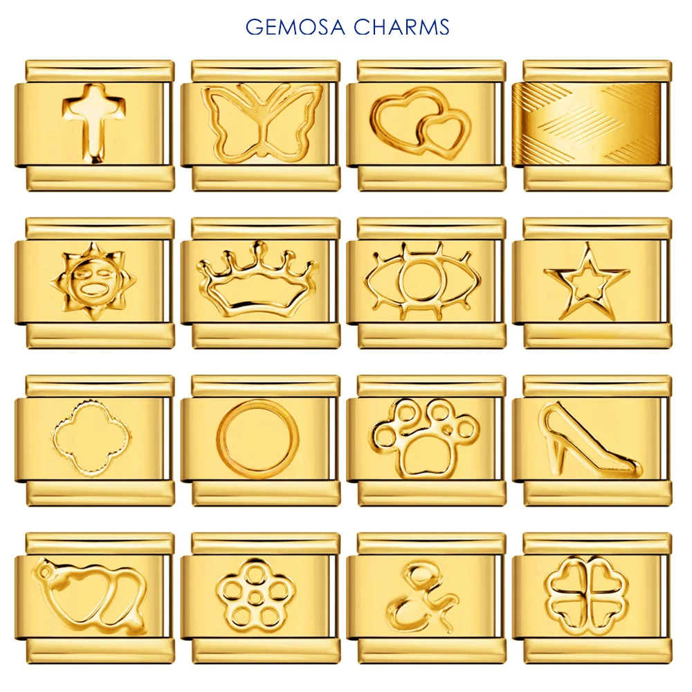GEMOSA Fashion Gold Color Butterfly Flower Sun Star Italian Charm Fit 9mm Stainless Steel Bracelet DIY Jewelry For Women Men