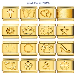 GEMOSA Fashion Gold Color Butterfly Flower Sun Star Italian Charm Fit 9mm Stainless Steel Bracelet DIY Jewelry For Women Men