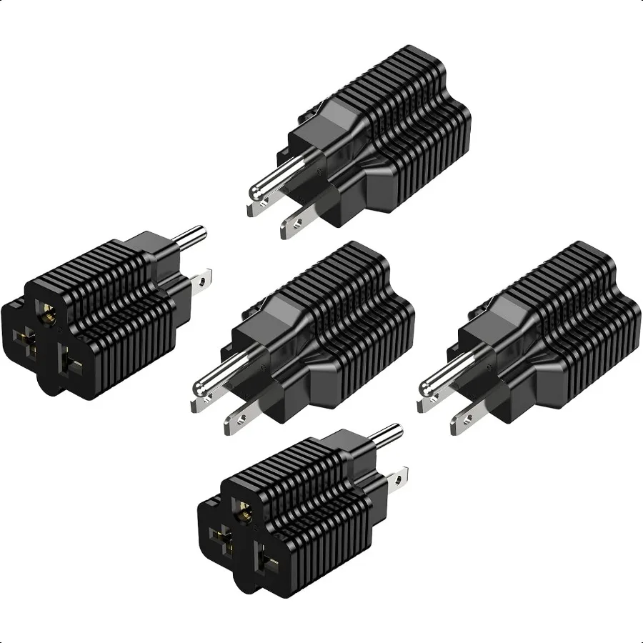 

[5Pack] 15 Amp Household Plug to 20 Amp Adapter Nema 515P to 515R 520R 515P to 615R 620R TBlade 20Amp to 15Amp AC Power Outlet