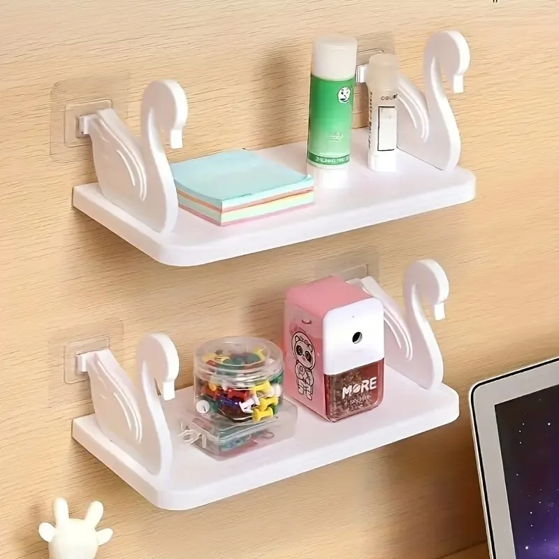 1-4PCS Schwan Wandregal Kein Schlag Badezimmer Lagerregal Küchenorganisator Multifunktionales Wandregal für Heimdekoration