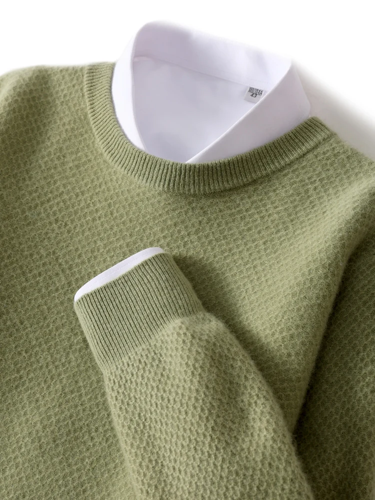 

Men's Cashmere O-neck Pullovers 100% Merino Wool Sweater Autumn Winter Long Sleeve Basic Casual Knitwear Fashion Clothing Tops