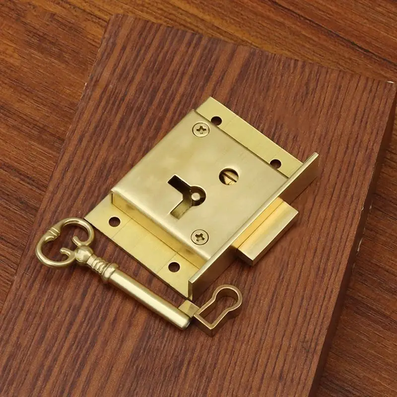 Retro 2Pieces Antique Brass Drawer Cabinet Locks Cupboard File Cabinet Hidden Cabinet Door Locks Furniture Locks Brass Tone