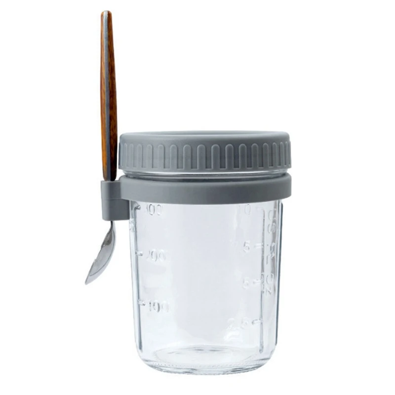 BAAG-Set Toples Oatmeal Semalam yang Dapat Digunakan Kembali, Stoples Kaca Tersegel 350 Ml Dengan Tutup Dan Sendok, Digunakan Untuk Sereal Dan Yogurt.