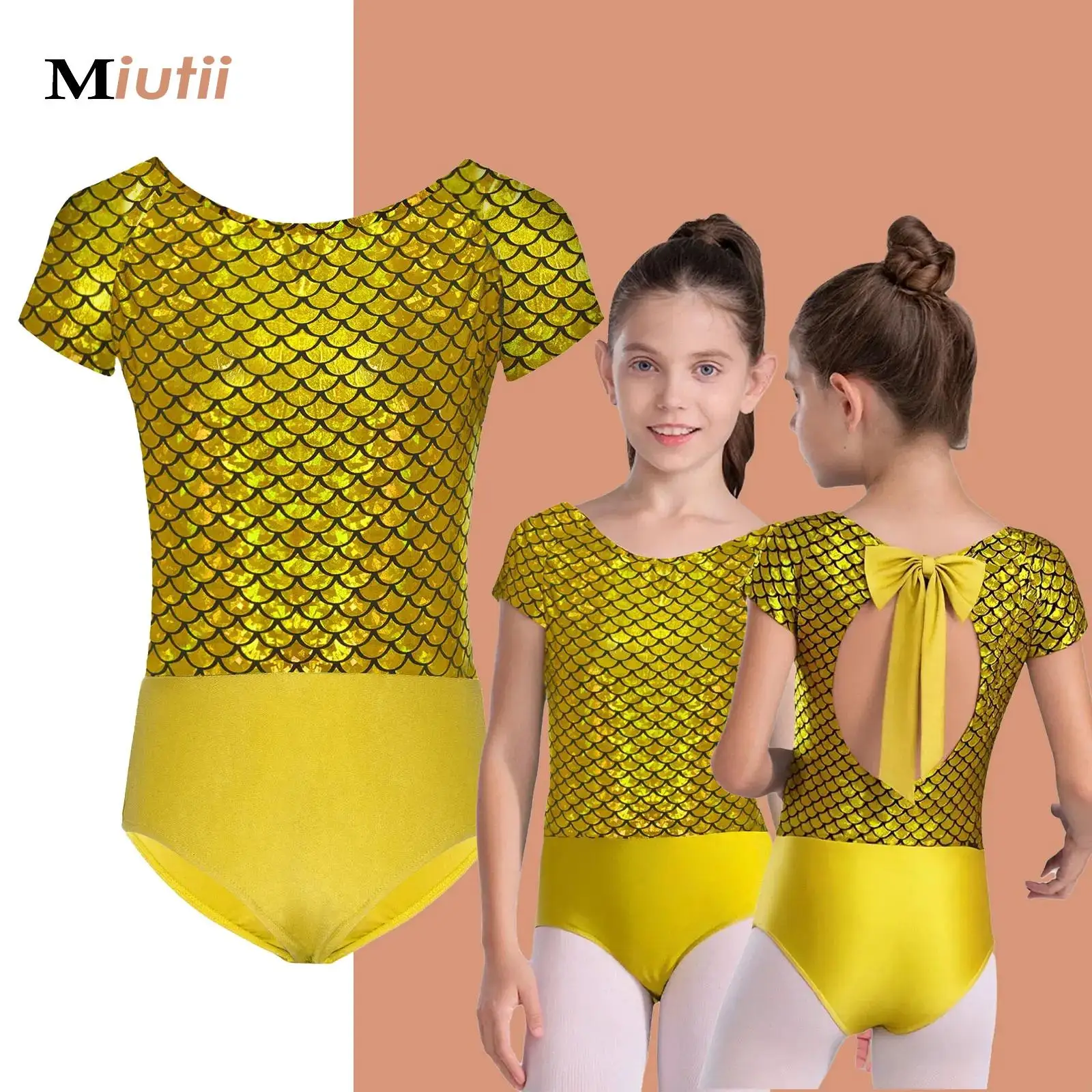 

Гимнастические купальники для девочек с длинными рукавами, комбинезон с металлическим рисунком русалки, блестящие акробатические купальники для балета и танцев для детей 6-16 лет