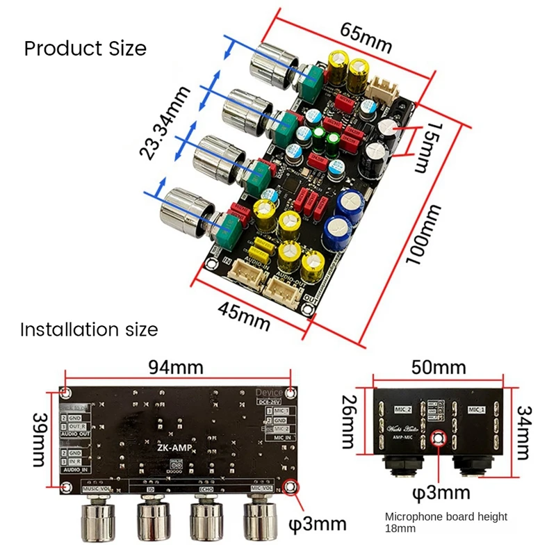 ZK-AMP Koorts Karaoke Reverb Board Microfoon K Lied Zingen Pre-Effector Board DSP Mengen Anti-Fluitje