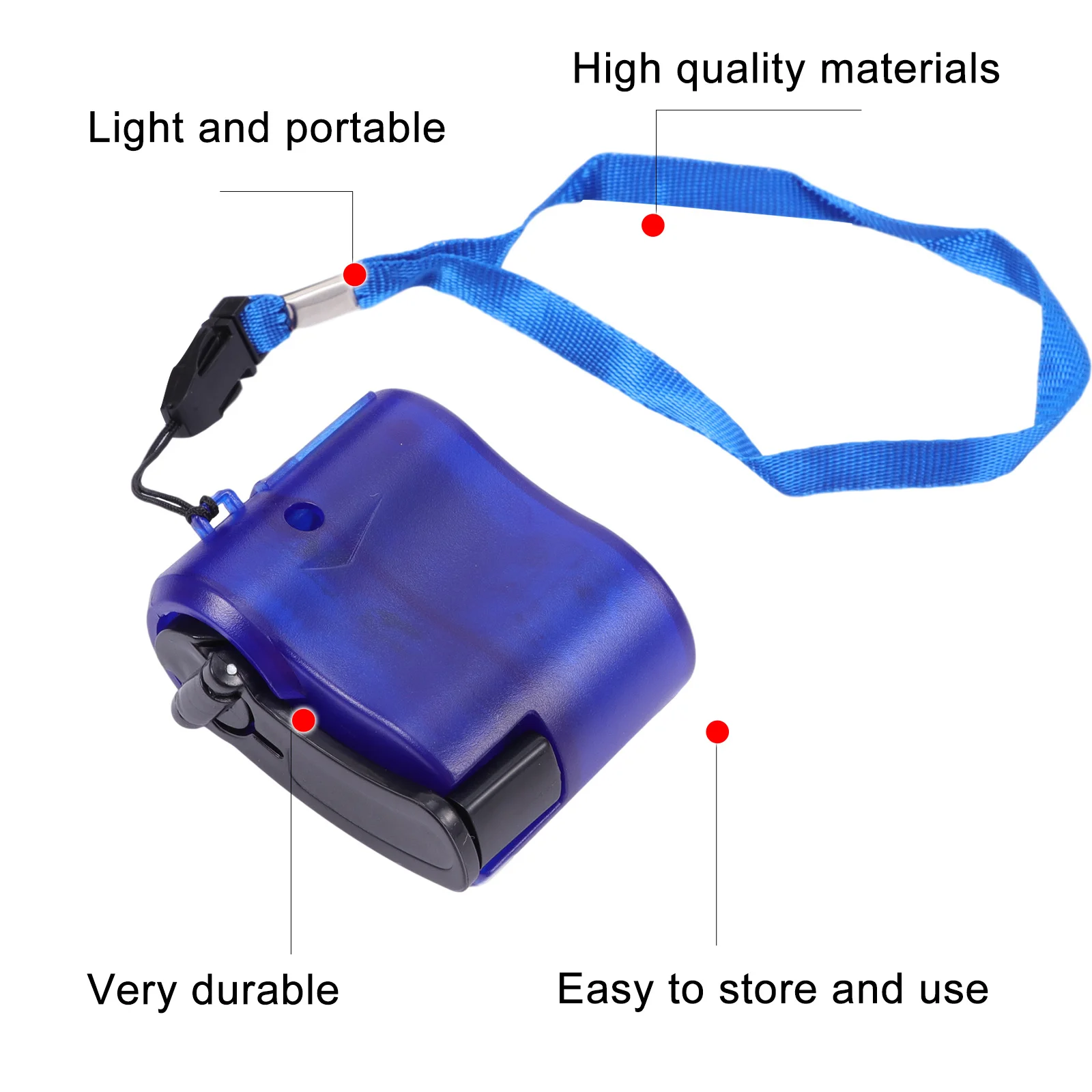 Handkurbelgenerator USB-Notfall für Outdoor-Camping Rotes LED-Licht Tragbare Powerbank Blaue Farbe Kunststoffmaterial