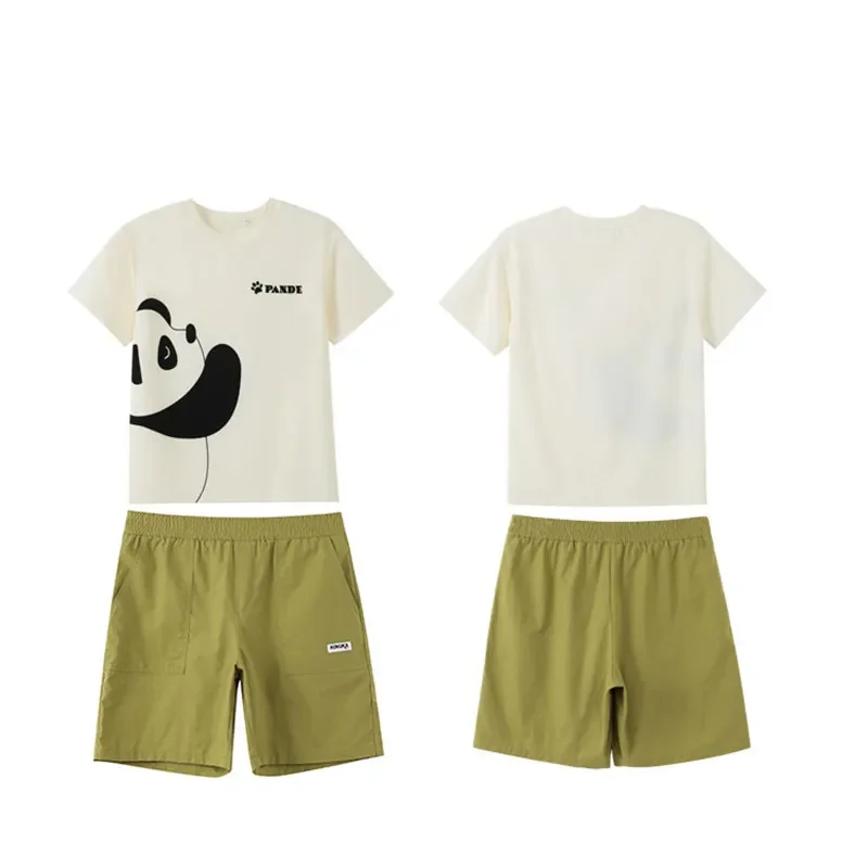 Funny Family Matching Outfits Parents and Children Clothes Korean Dad Mom and Son Daughter Panda T Shirts Shorts Two Piece Sets