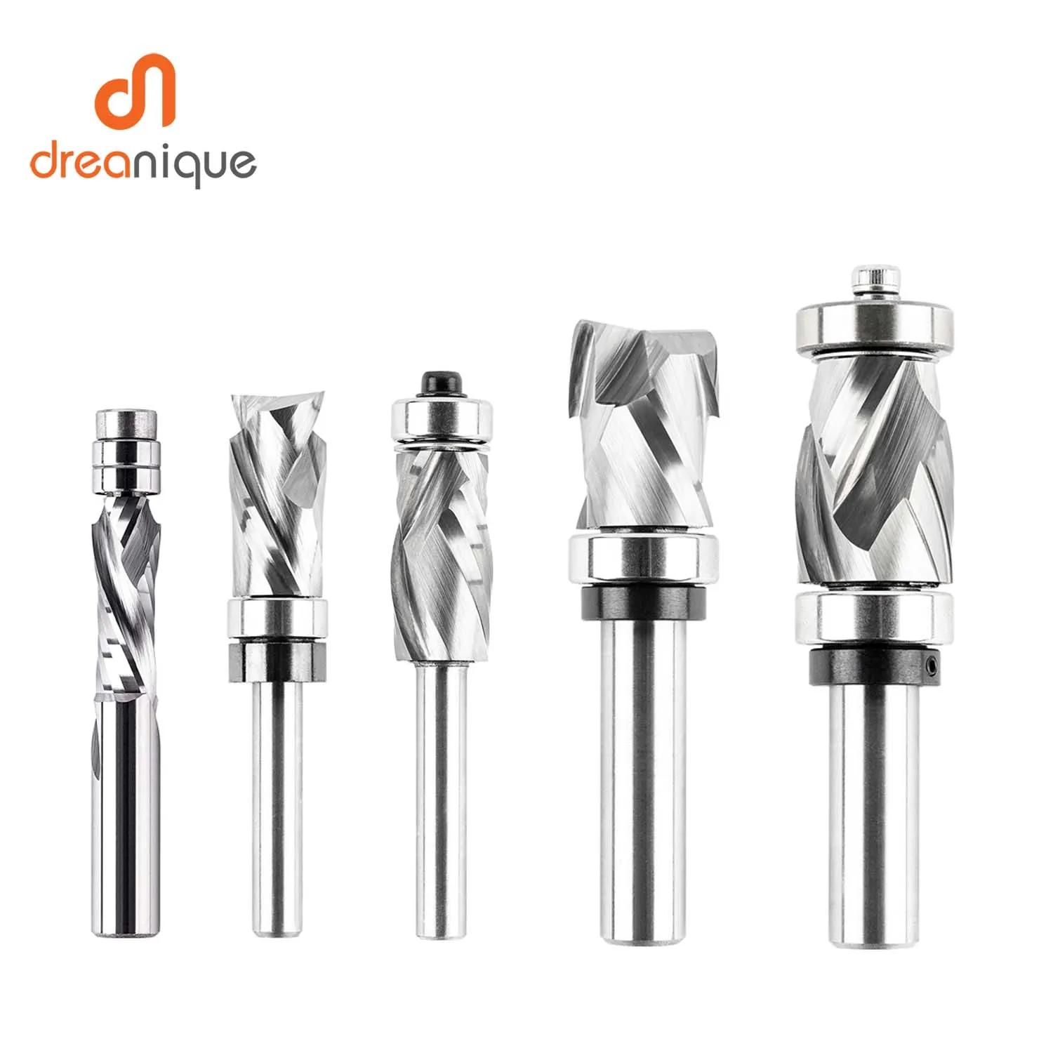 1PC Dreanique Router Bit Two Flute Flush Trim Wood Milling Cutter UP&DOWN Cut Mill with Bearing 1/4 1/2 Shank Spiral End Mill