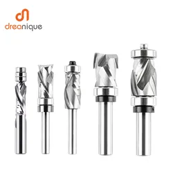 1 adet Dreanique yönlendirici Bit iki flüt gömme Trim ahşap freze kesici yukarı ve aşağı kesim değirmen rulman ile 1/4 1/2 Shank Spiral End Mill