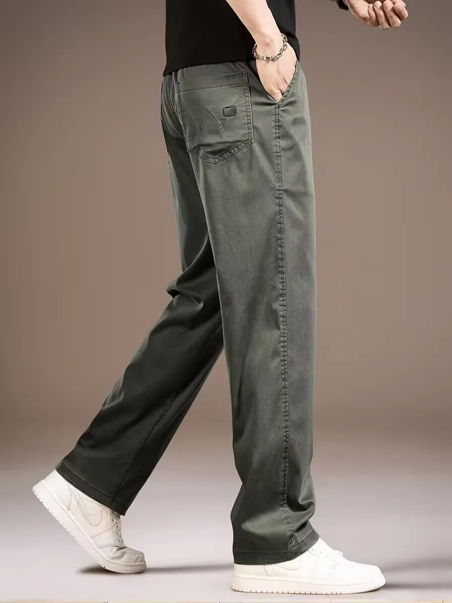 

Men's Workwear Pants Loose Straight Leg Large Size Elastic Waist Wear-Resistant Casual Trousers Youth Faion Sle