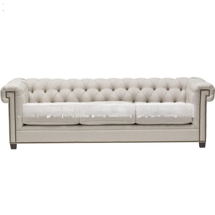 

American fabric three-person sofa, simple and modern hotel fabric soft bag buckle single and double sofa
