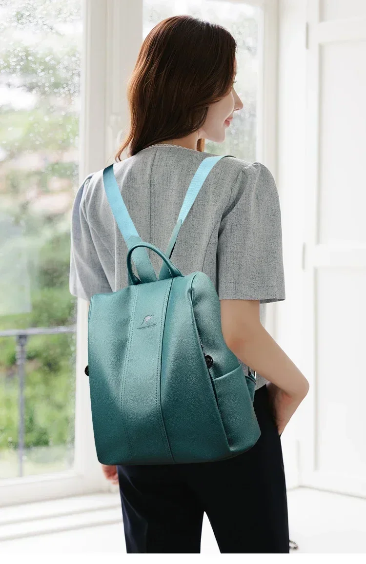 Fashion Backpack Leather Shoulder Bag Simple Handbag Anti-theft Multi-functional Travel PU Soft Backpack Schoolbags Woman Girls