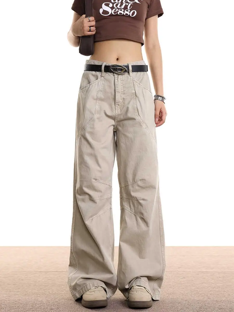 

Американские рабочие брюки с талией в стиле ретро, свободные прямые брюки-колокольчики для мужчин, повседневная прочная молодежная одежда, всесезонная одежда