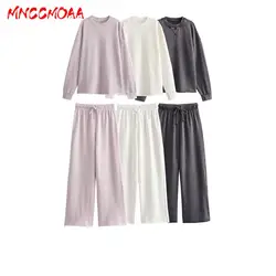 MNCCMOAA-Set di felpa con cappuccio e pantaloni a maniche lunghe da donna, Pullover girocollo, sciolto, Casual, moda femminile, autunno, inverno, 2024