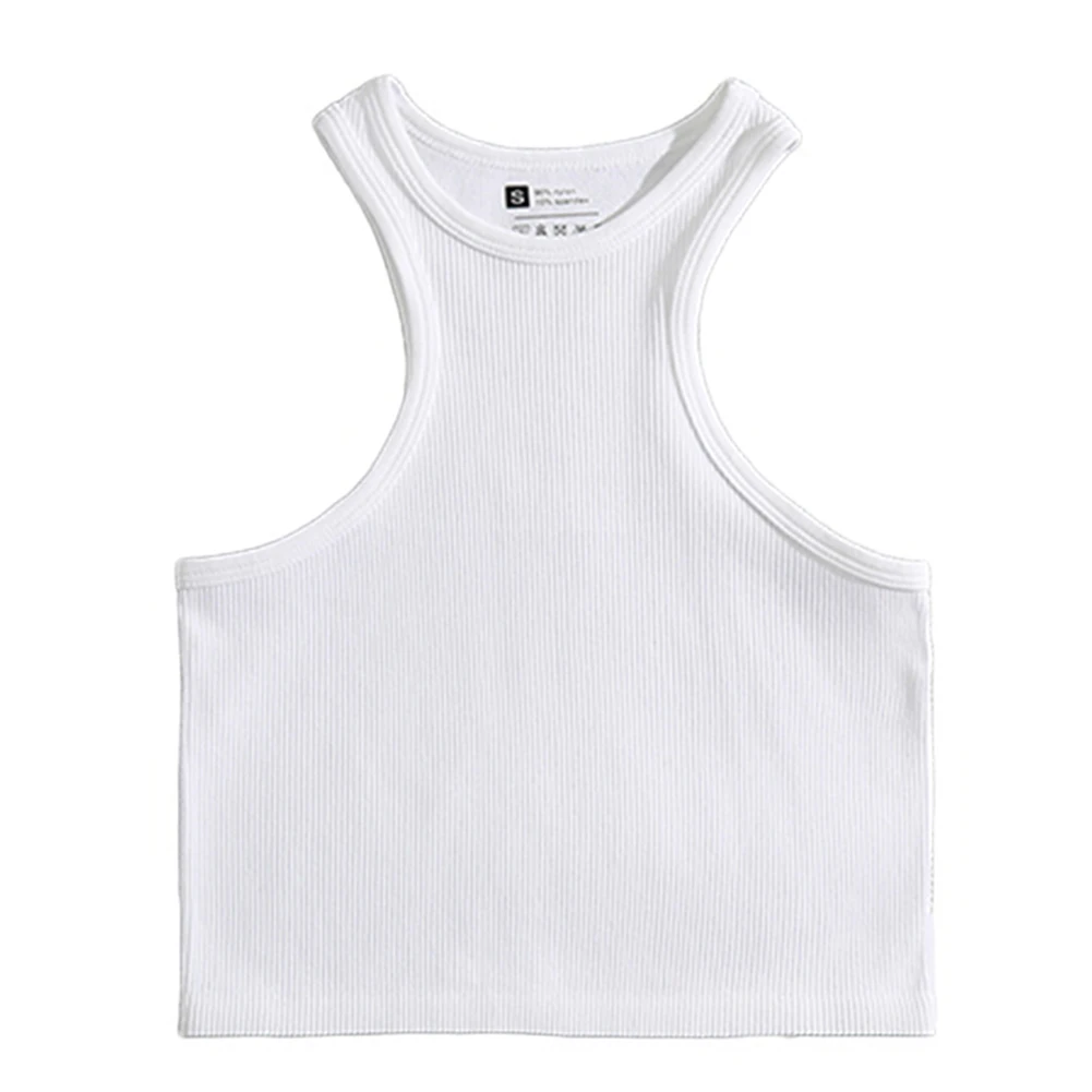Women Yoga Threaded Vest Ribbed Crop Top Sleeveless O Neck Fitness Running Sports Bra Skin Friendly Gym Workout Tank Tops