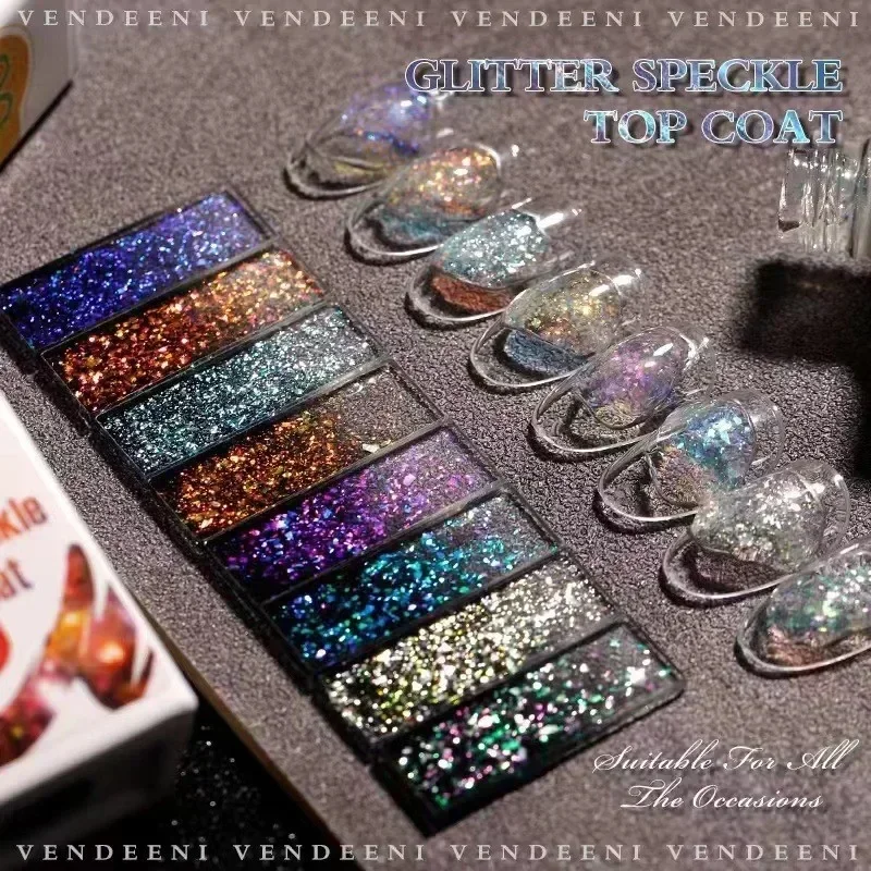 

NEW Reflective Sparkling Nail Gel Polish Holographic Gel Glitter Effect Semi Permanent Top Coat UV Nail Art Gel