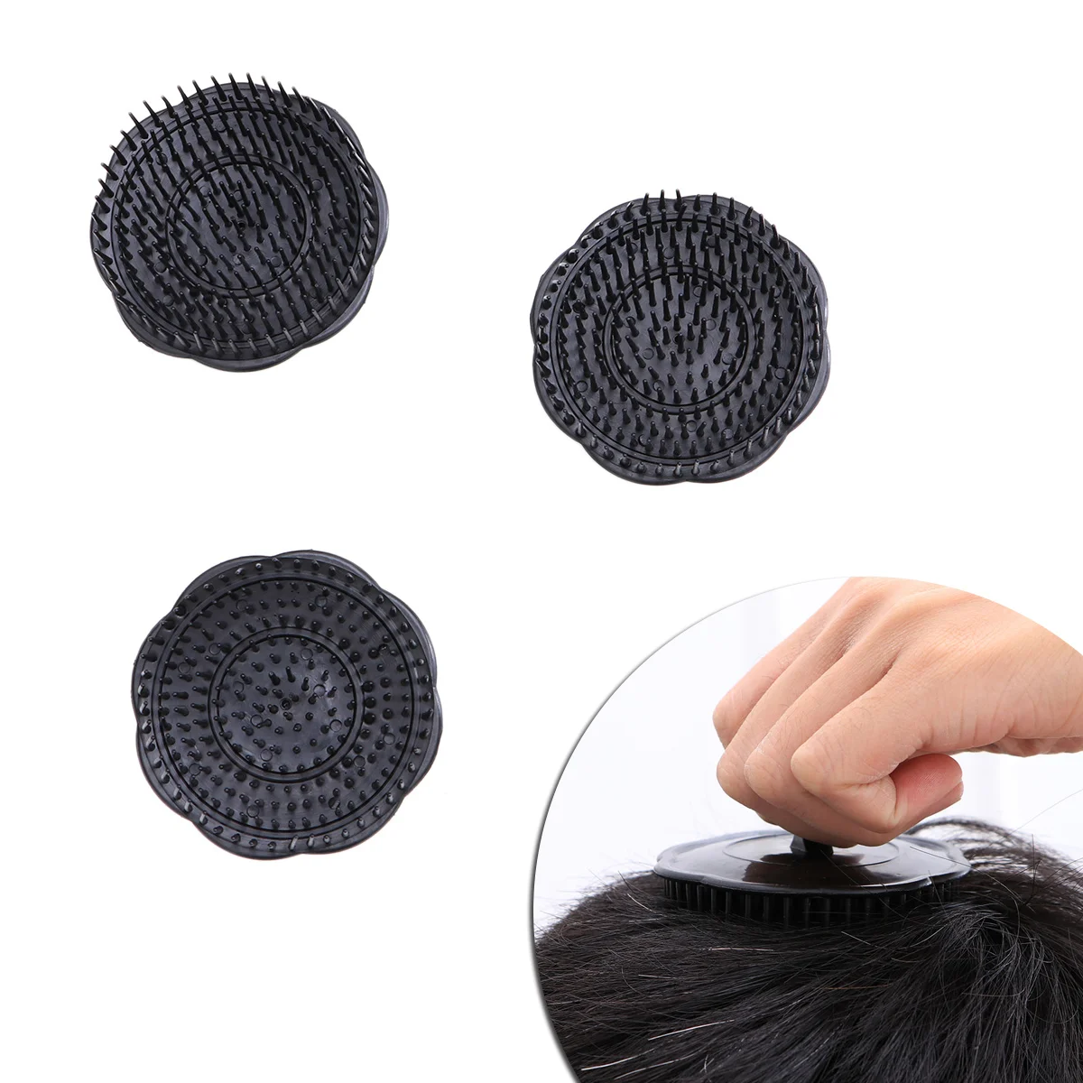 

4pcs Hair Shampoo Brush Scalp Care Hair Cleaning Brush Dense Spike Hair Massage Brush(Black) hair scalp massager