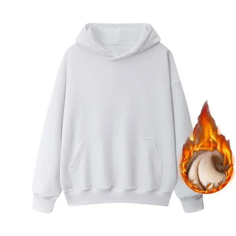 سترة نسائية بلون نقي للخريف والشتاء مع قلنسوة سميكة عصرية فضفاضة غير رسمية بتصميم قبعة ملابس الشارع الشهير بغطاء للرأس مبطن بالصوف