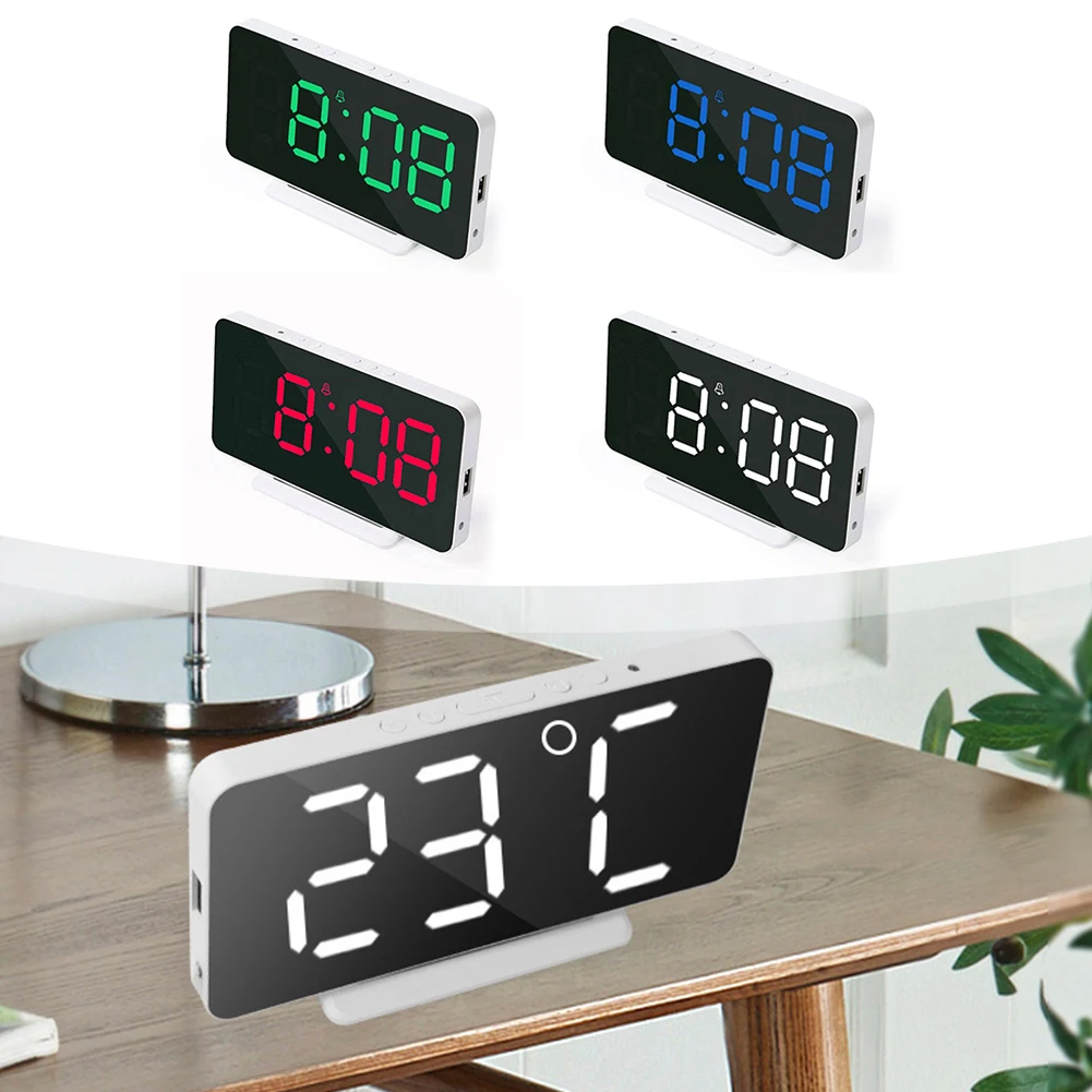 Reloj con espejo LED para coche, pantalla grande, reloj Simple, carga USB, fotosensible, Digital, AI, despertador inteligente y termómetro