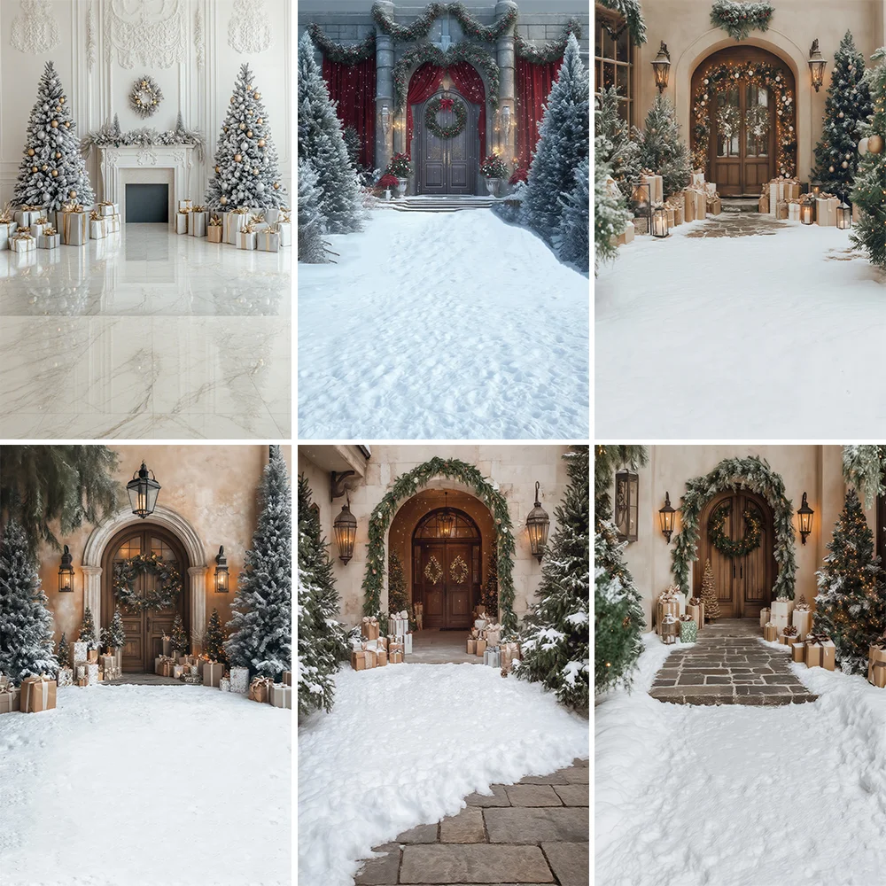 

Winter Christmas Photography Background Xmas Town Garland Snow Decoration Supplies Family Portrait Photo Backdrop For Studio