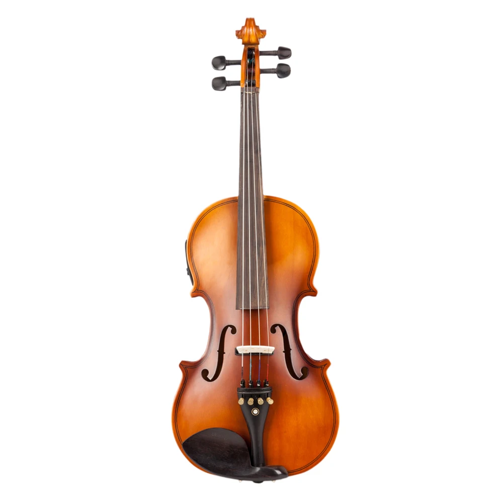 Glarry 4/4 Solid Wood EQ Violin Case Bow Violin Strings Shoulder Rest Electronic Tuner Connecting Wire Cloth Matte