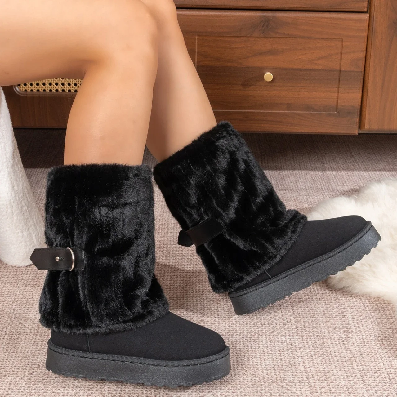 Neue Plattform-Baumwollschuhe, warme und flauschige Hosen, Stiefel. – Detail 4
