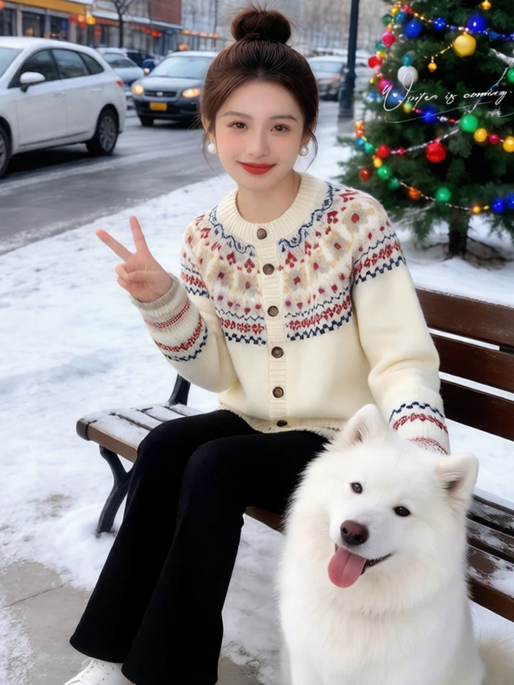 

Вязаный свитер для женщин: модный, шикарный, в французском стиле, зимний, уютный, свободный кардиган, высокое качество, дышащий материал.