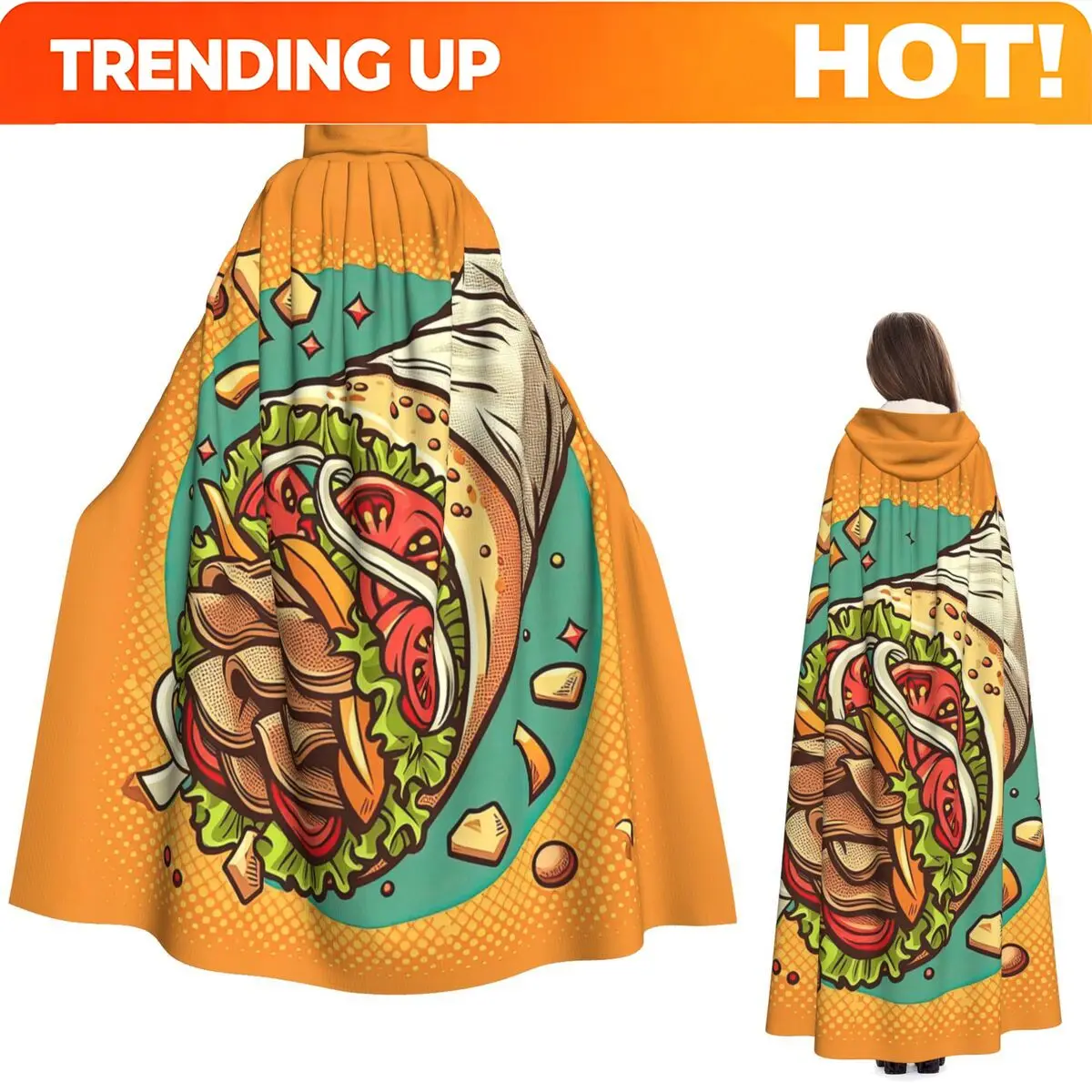 Capa Larga con Capucha Estilo Pop Art Personalizable para Disfraz de Bruja Medieval, Cosplay, Halloween, Unisex para Adultos