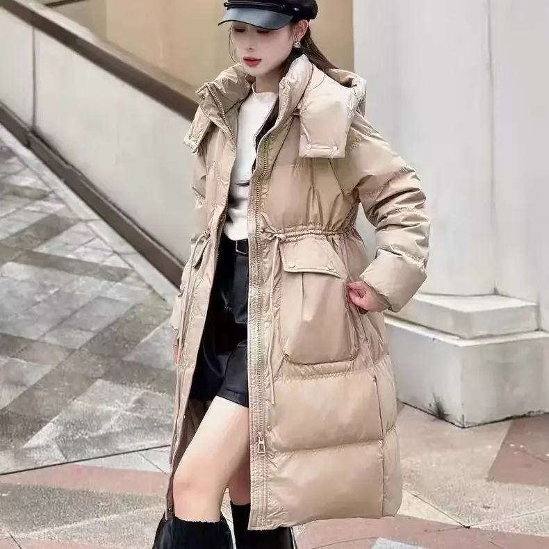 2025 Winter Women's Down Jacket Loose Hooded Strap Straight Tube Pike Jacket