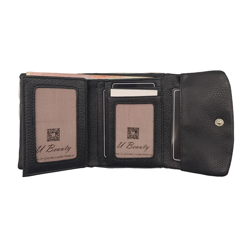 New Soft Genuine Cow Leather Short Wallet For Women Multifunctional Ladies Tri-fold Hasp Purse Cowhide Solid Color Card Holders