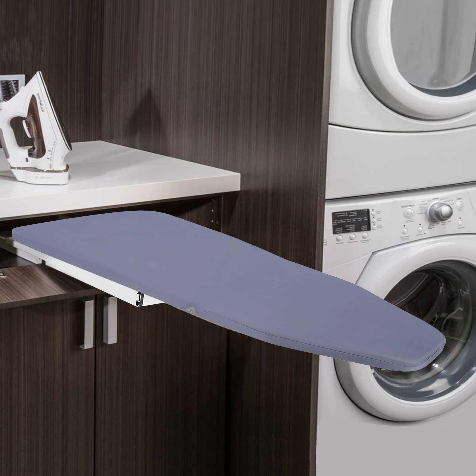 

180° Rotation Retractable Ironing Board, Closet Folding Pull-Out Stow Away Board, Gray Retractable Mounted in Drawer Iron Board