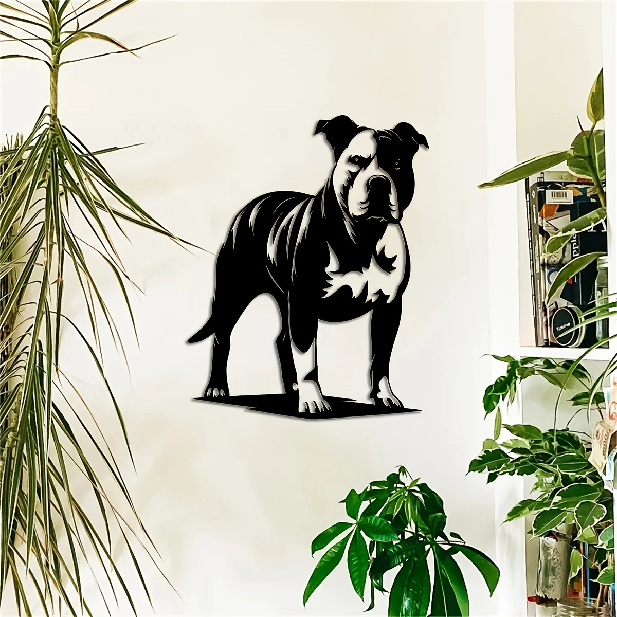 Pitbull Metal Wall Art Iron 2D Flat Wrought Sculpture Patio Living Room Hanging Mural Dog Owner Housewarming Decor Gift