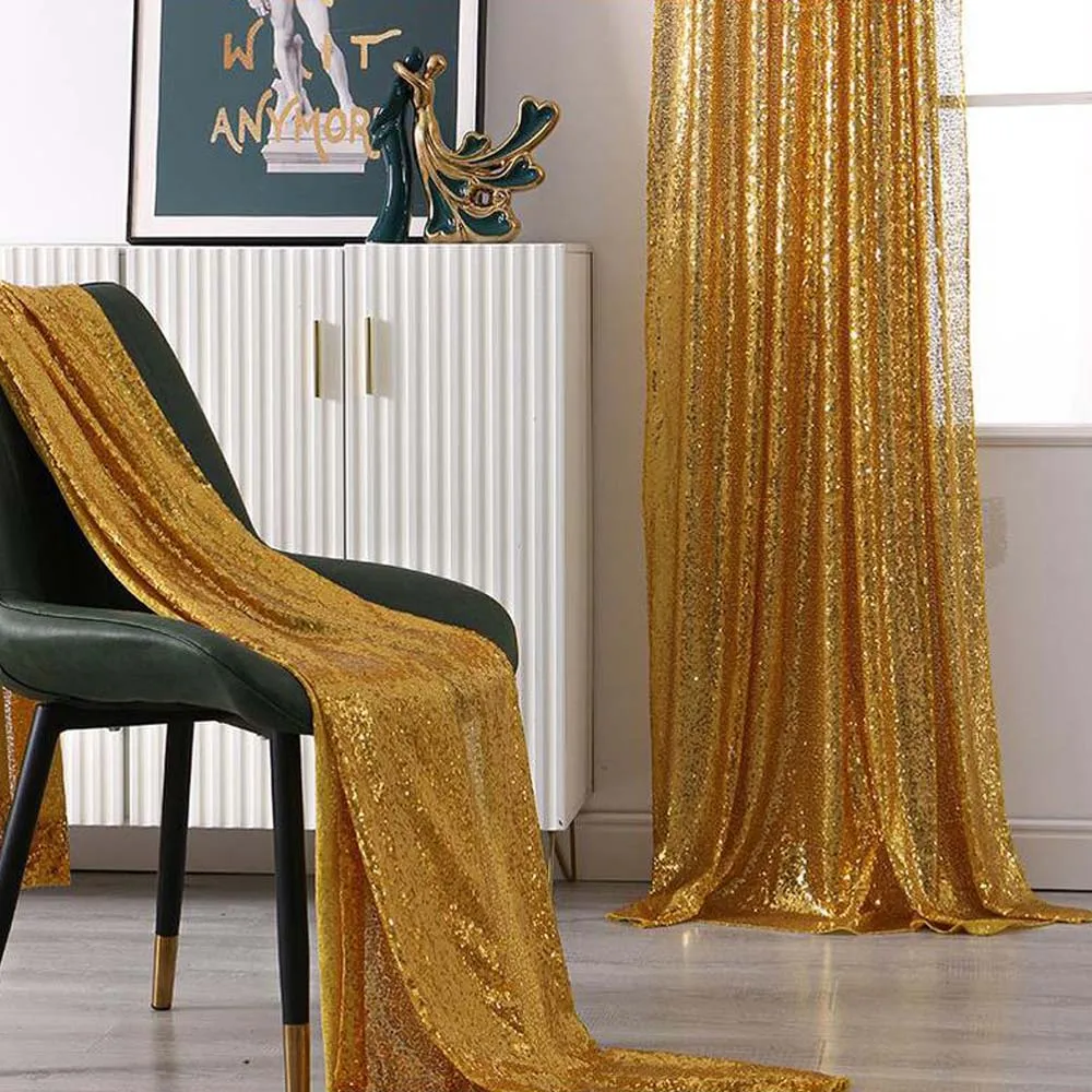 2 Panels Sequin Backdrop Gold for Photography Glitter Fabric Curtain Drapes Background Wedding Parties Home Shimmer Wall DIY