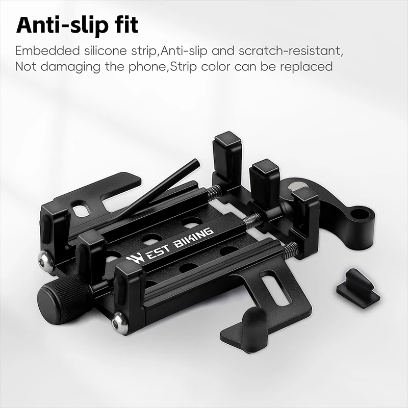 WEST BIKING Bike Handlebar Phone Holder Quick Release Aluminum Alloy Adjustment Mobile Phone Bracket for 5.5-10cm Width Phones