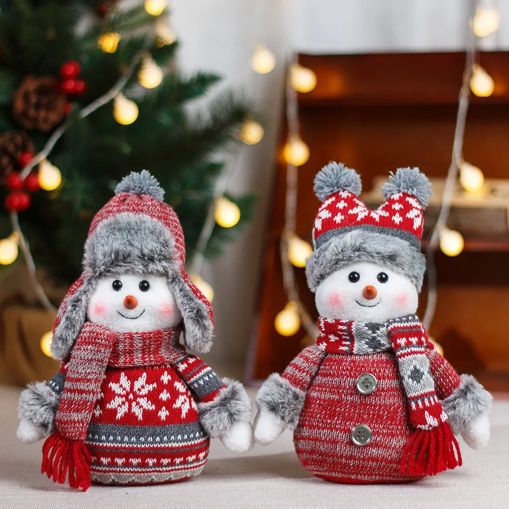 2024 Christmas Creative Winter Knitted Hat Snowman Doll Holiday Party Decorations Gift Xmas Snowman Window Tabletop Decoration