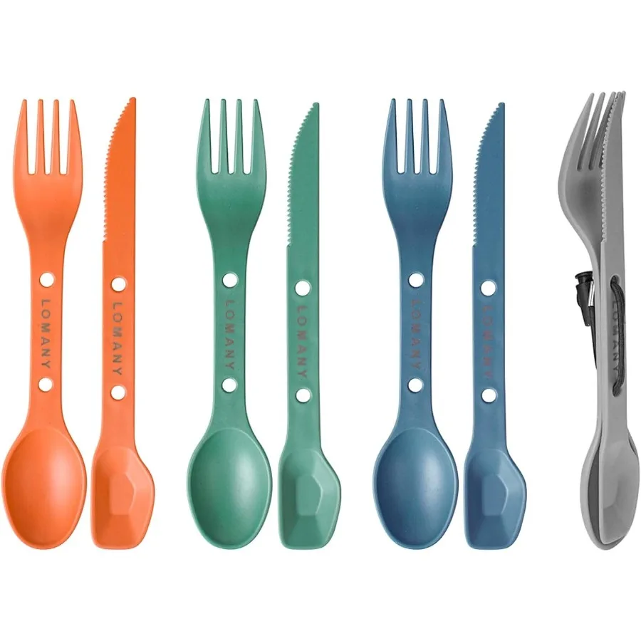 قابلة لإعادة الاستخدام 4in2 كومبو مجموعة أدوات التخييم 4 مجموعات ملعقة شوكة سكين أواني السفر المحمولة البلاستيك أدوات المائدة الظهر والعتاد ل Luh #1