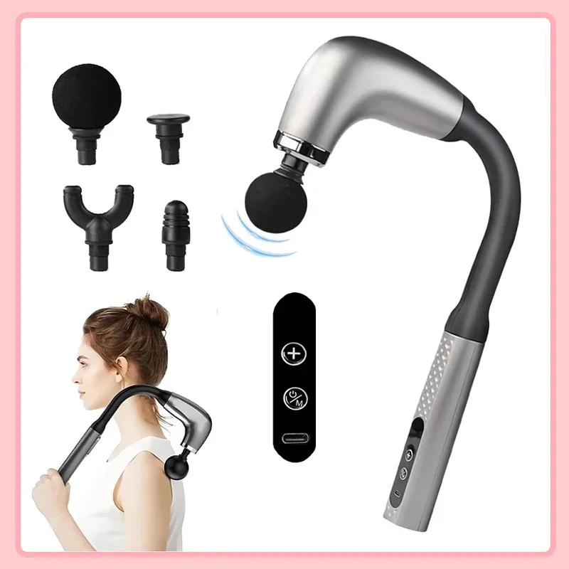 

Fascia Gun with Extended Handle and Elbow for Self-assist Massage of the Upper and Lower Back Muscle Relaxation and Massage Done