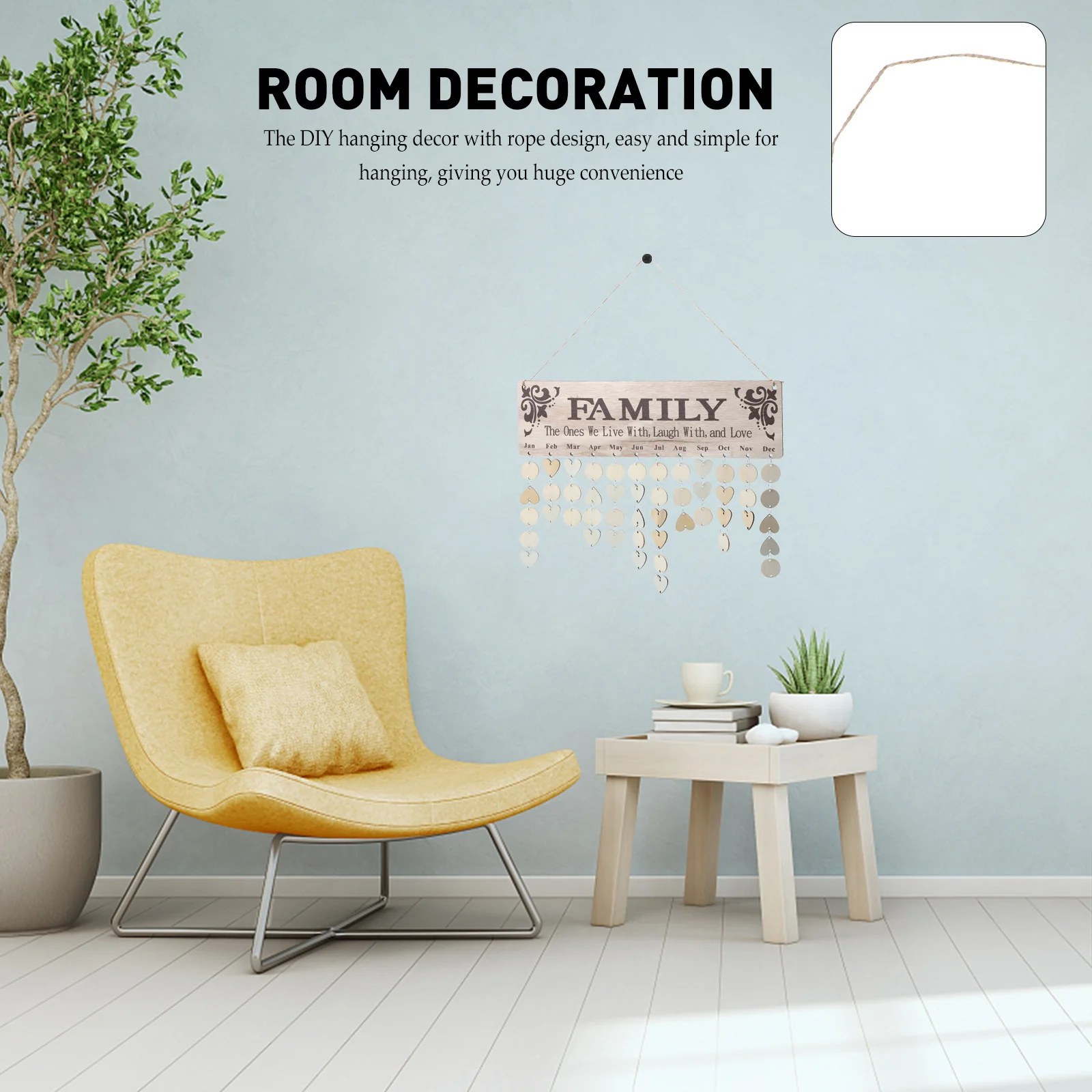 

1 set 1 Set Diy Wooden Calendar Hanging Board Wall Decor Family Birthday Reminder Easy Assembly Rope Design Gift For Loved Ones