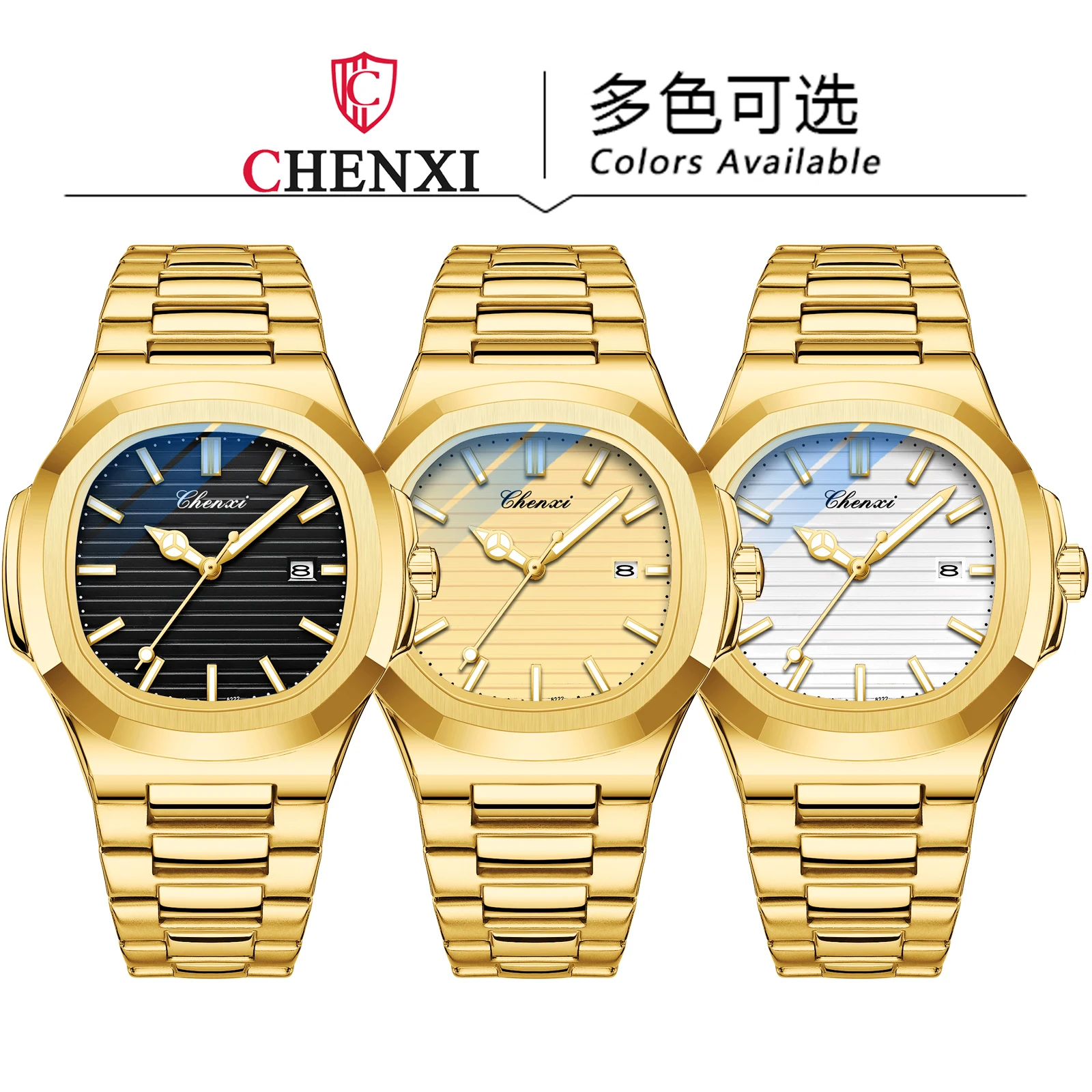 CHENXI 2024 New Fashion Men Gold Stainless Steel Watch Luxury Business Casual Waterproof Date Quartz Clock Relogios Masculino