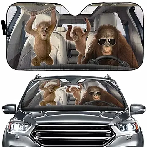 

Homa Monkey Windshield Sun Shade for Car Front Window Sun Shade Visor Shield Cover (Raccoons Family) 57x27.5inch