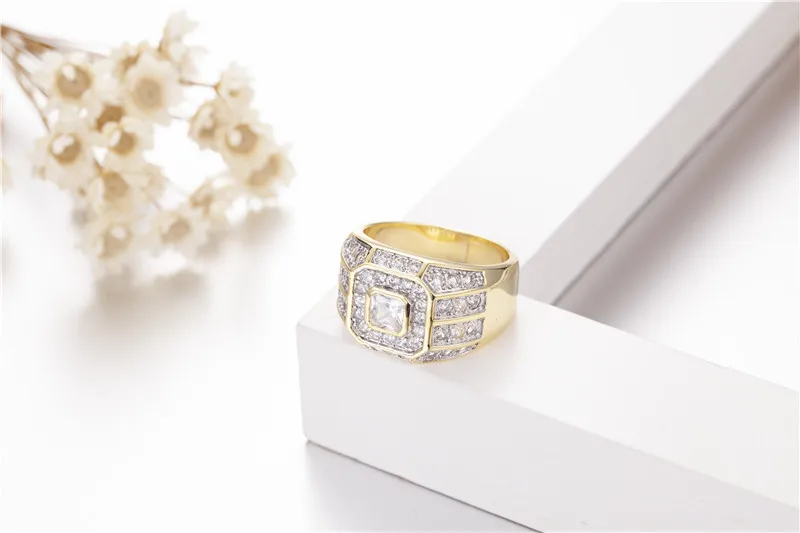 Vintage Real Solid 925 Sterling Silver & 14k GOLD Rings for Men Wedding Jewelry Luxury Square 2ct Simulated Diamond Ring Gift